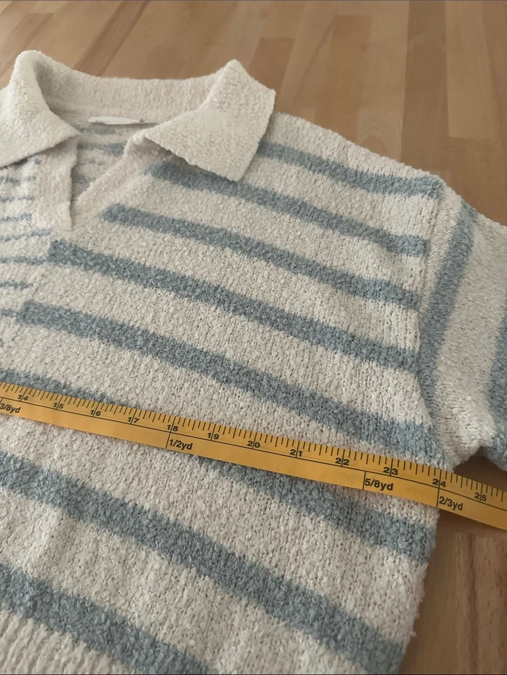 Altar'd State Cream & Light Blue Striped V-Notch Polo Sweater
